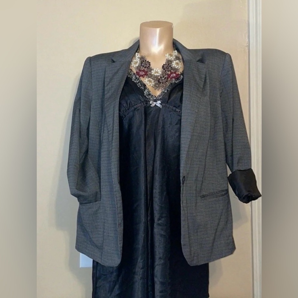 212 Collection women 16 XL blazer jacket coat business grey stretch basic button